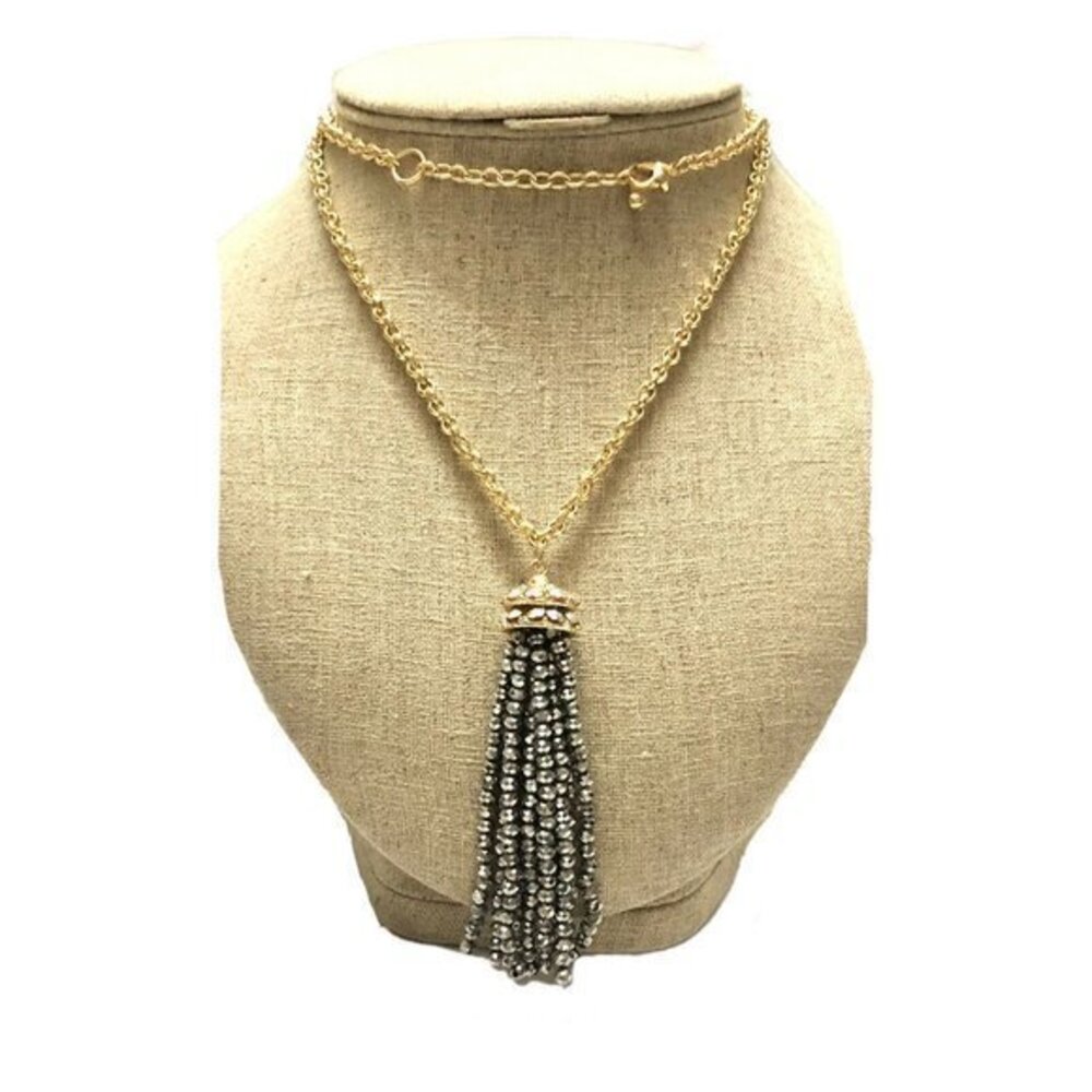 Gold Plated Beaded Tassel Pendant Necklace Gold Silver 30”